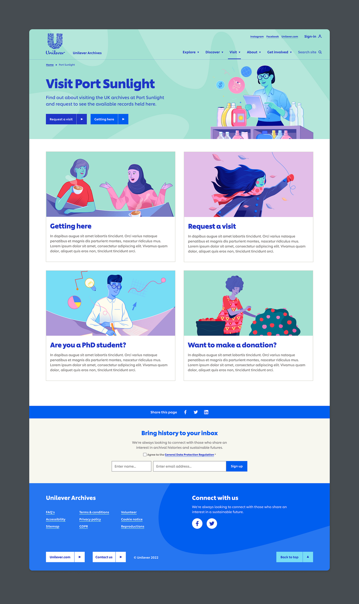 Image of the Visit page on the Unilever Archives website